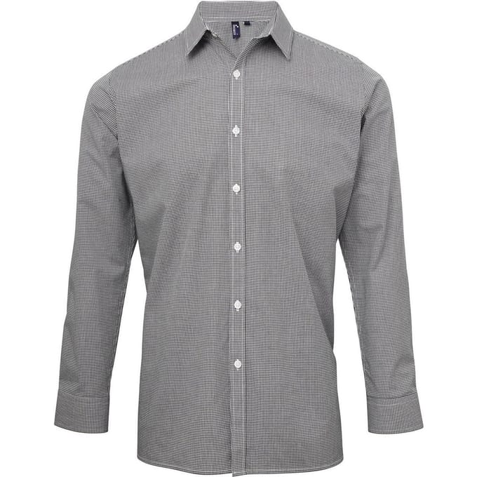 Premier Heren Gingham overhemd met lange mouwen (Zwart/Wit)