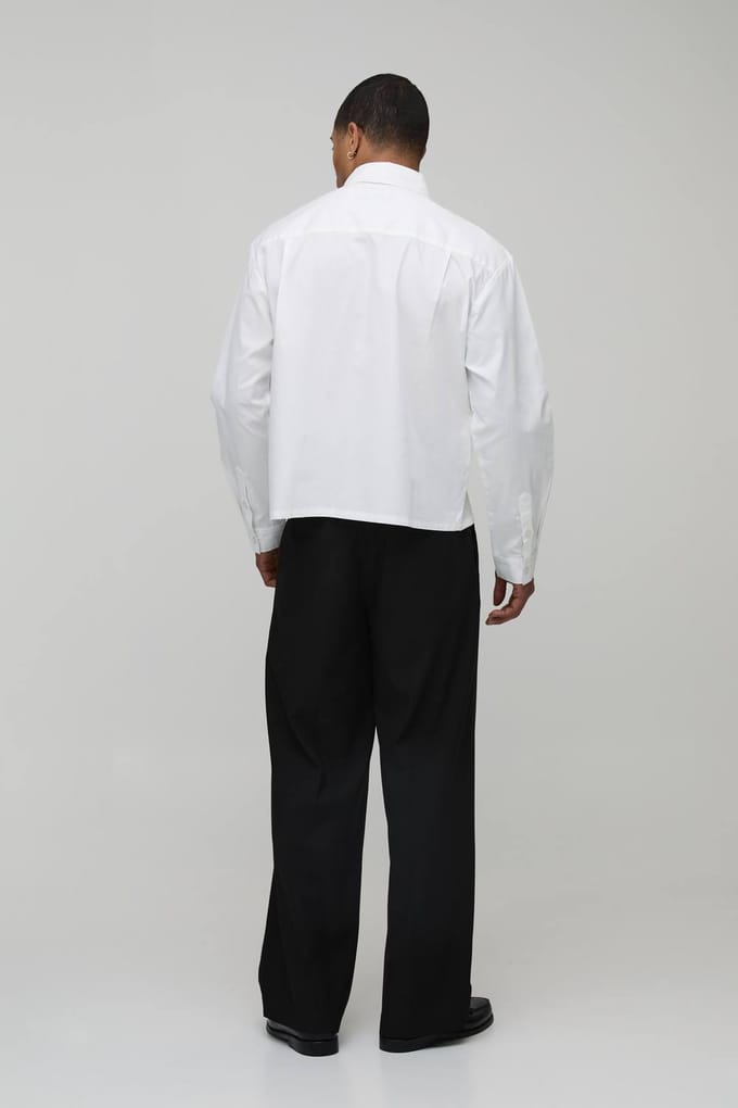 Oversized Boxy Asymmetrisch Knoopslijst Poplin Overhemd | White | Size XS
