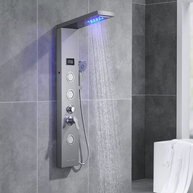 Auralum max RegendouAuralum max - Digitale Douchepaneel - Luxe Regendouche - LCD Display - Douchepaneel LED RVS met massagejets - 3 functies Handdouche - Zilver