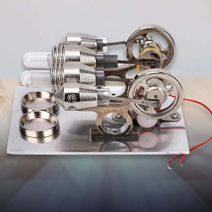 4 Cilinder Stirlingmotor Miniatuur Heteluchtkrachtgenerator Fysica Lab Onderwijsmodel white