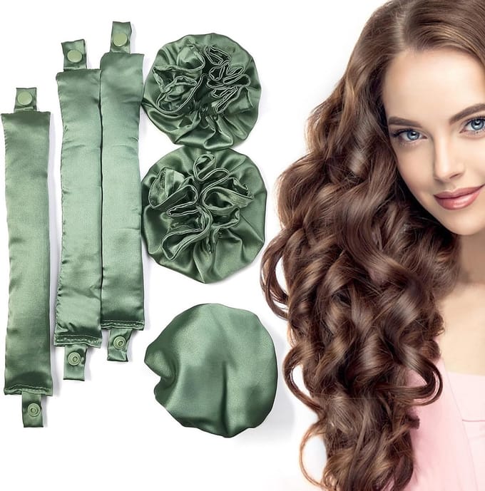 Satijnen Krulset - Warmtevrije Krullers - Haar Stylen - Zonder Hitte - 3 Sets - Olijfgroen