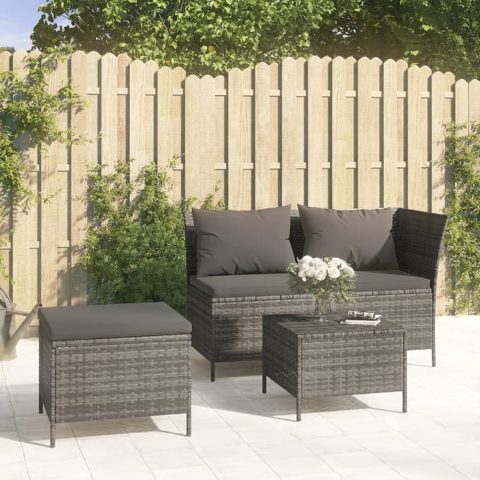 vidaXL - 3-delige - Loungeset - met - kussens - poly - rattan - grijs