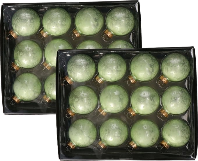 Othmar Decorations Luxe kleine kerstballen - 24x st - 6 cm - groen - glas - ice finish