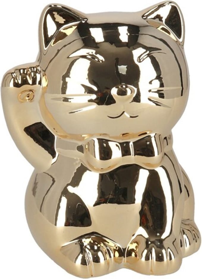 Gerimport Spaarpot Kat - goudkleurig - glanzend - poes - 15,5 cm