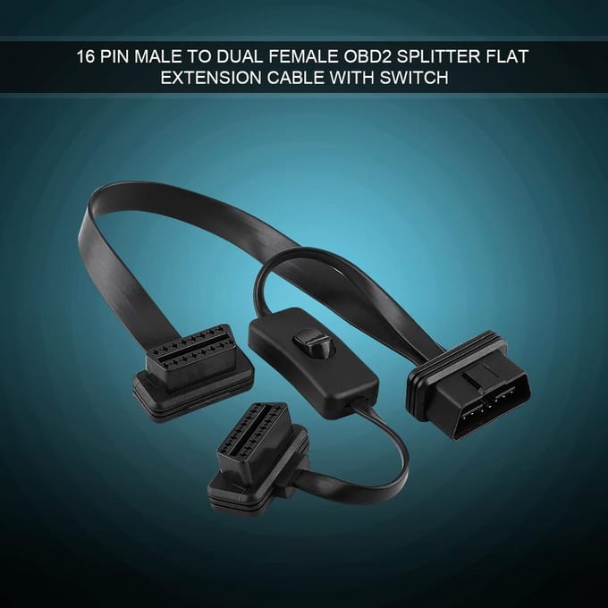 16-pins mannelijk naar dubbel vrouwelijk OBD2 splitter platte verlengkabel adapter met schakelaar blue