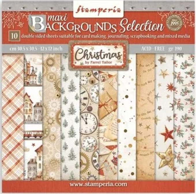 Stamperia Gear up for Christmas 12x12 Inch Paper Pack Maxi Background Selection (SBBL157)