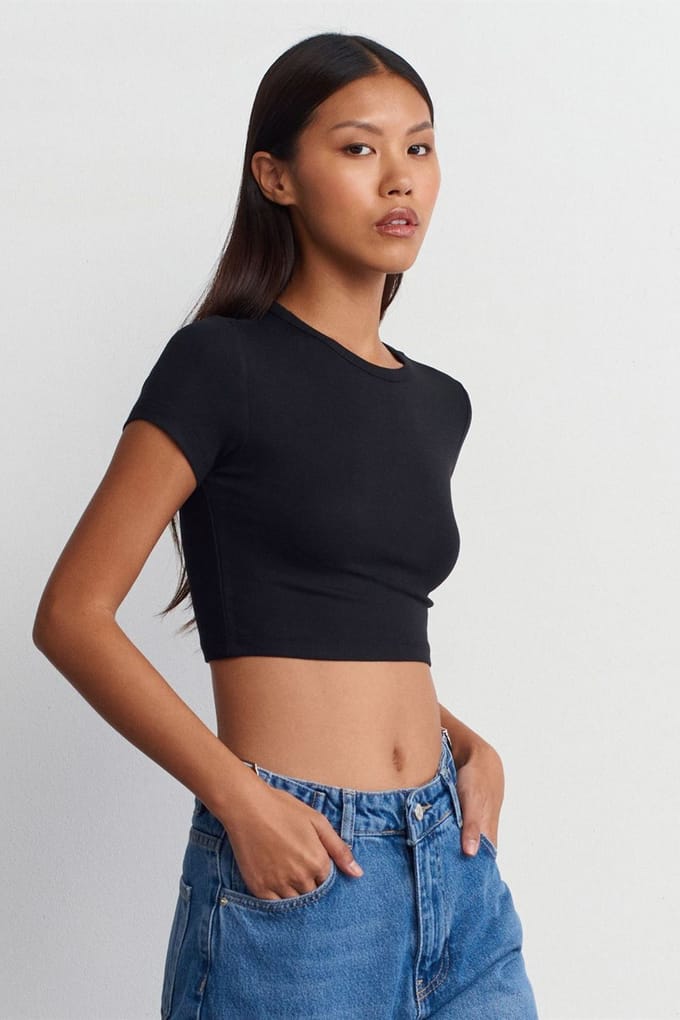 Dames Crop Slim-Fit Ronde Hals T-Shirt