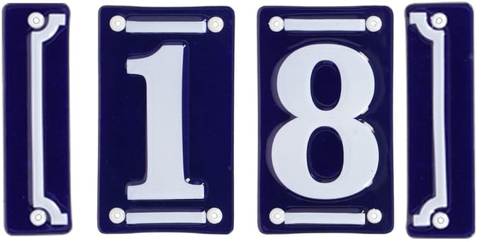 Best for Boots huisnummer 18 met sierrand - Oudhollands - emaille - blauw/wit
