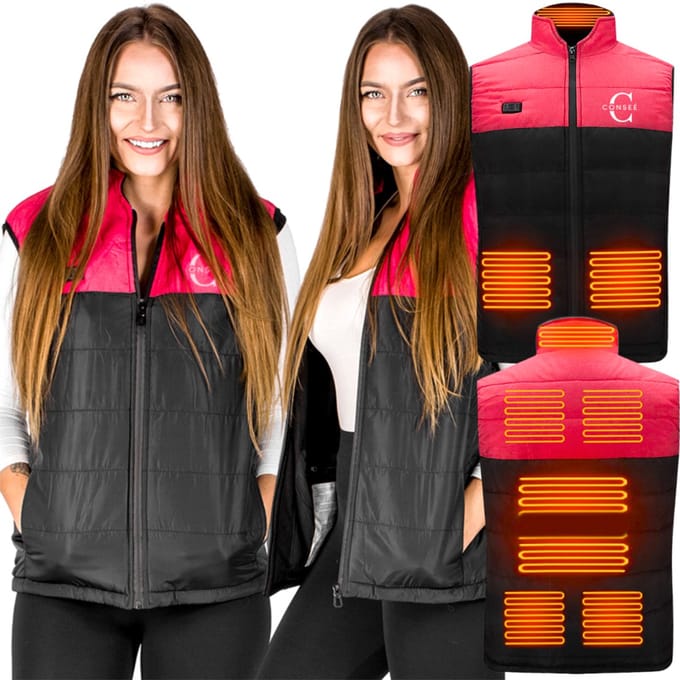 Conseé - USB Verwarmde Bodywarmer - Zwart/Rood - Maat L