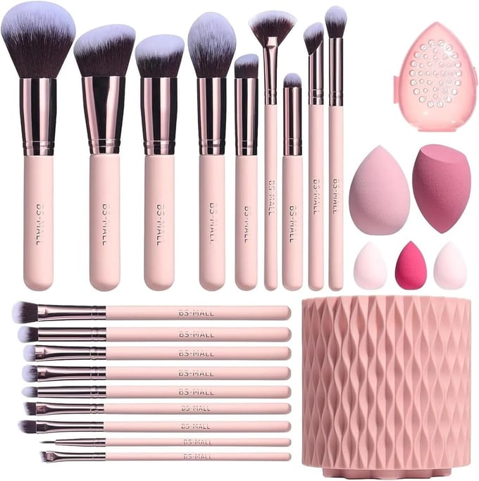 Premium Synthetische Make-up Borstel Set - 18 Stuks met 5 Sponzen en Houder