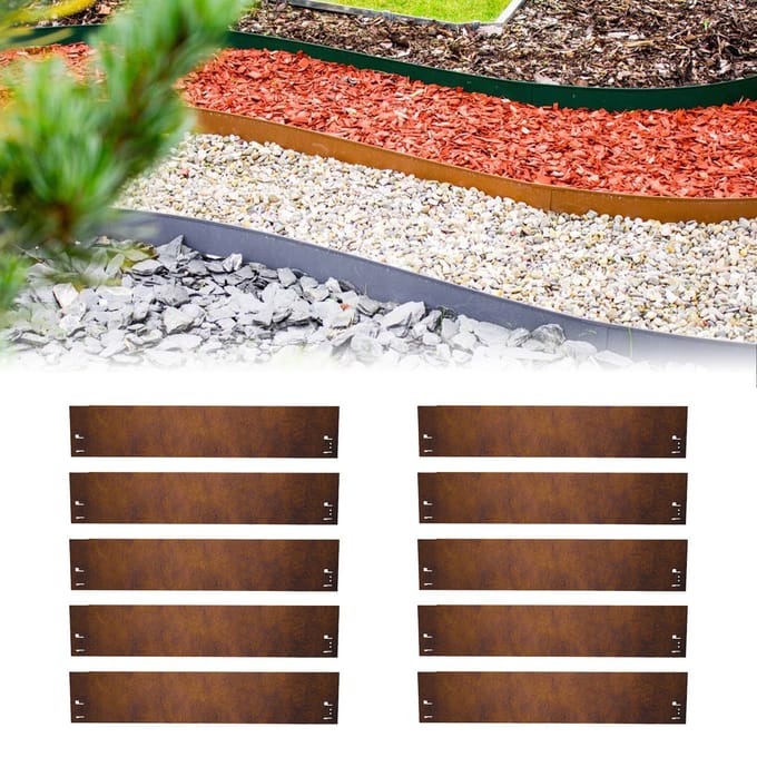 Set van 10 cortenstalen tuinranden, 120 cm lang, 13,5–18,5 cm hoog