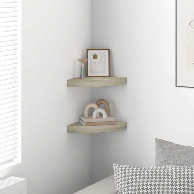 vidaXL - Hoekschappen - zwevend - 2 - st - 25x25x3,8 - cm - MDF - eikenkleurig