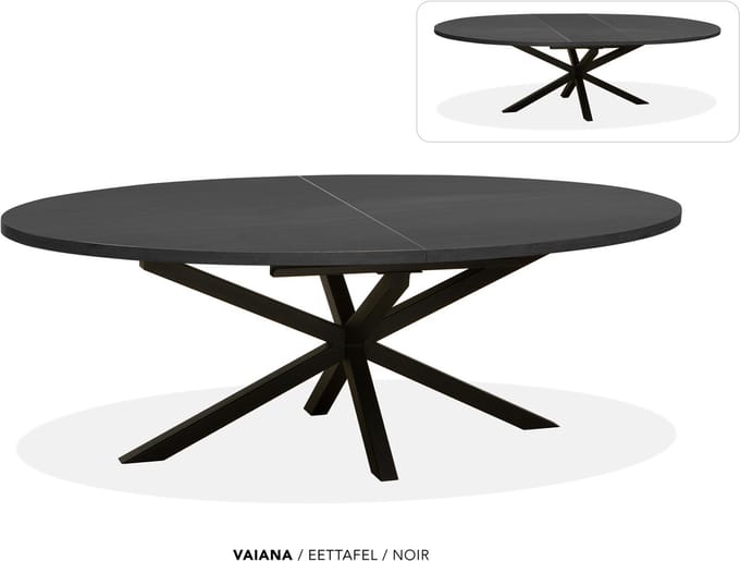 Maxfurn - Ovale uitschuiftafel 200/260 | Zeer krasvast | Kleur: Zwart