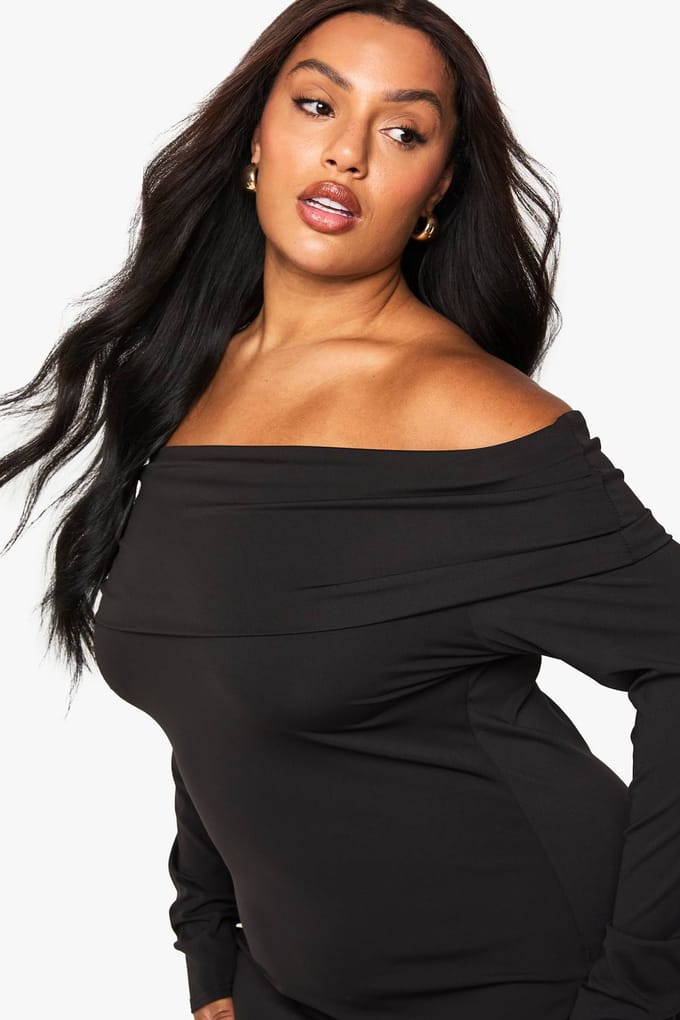 boohoo Dames Plus sculpt Bardot mini dress | Zwart | Maat: 54