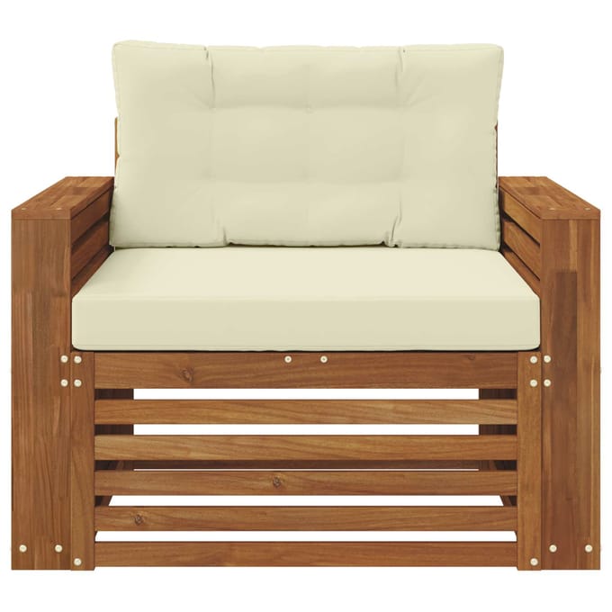 vidaXL - Buitensofa - Massief - Acacia - Hout - en - Polyester - Natuurlijk - en - Crème