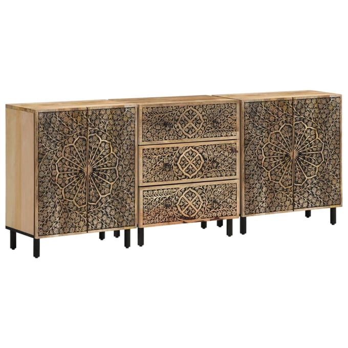 vidaXL - Bijzetkasten - 3 - st - 60x33x75 - cm - massief - mangohout