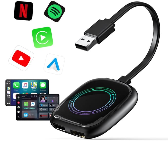 Stream One® Draadloze CarPlay & Android Auto Adapter met Android-systeem – Plug & Play