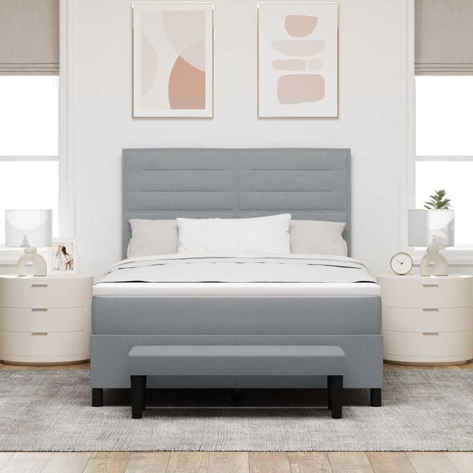 vidaXL - Boxspring - bed - met - hoofdeinde - Lichtgrijs - 160 - x - 200 - cm - Stof
