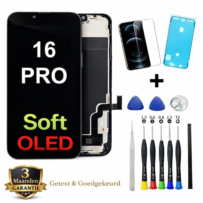 iPhone 16 Pro OLED Scherm Vervanging – Premium Soft OLED Display – Inclusief Complete Reparatieset, Gereedschap, Screenprotector en Plakstrip