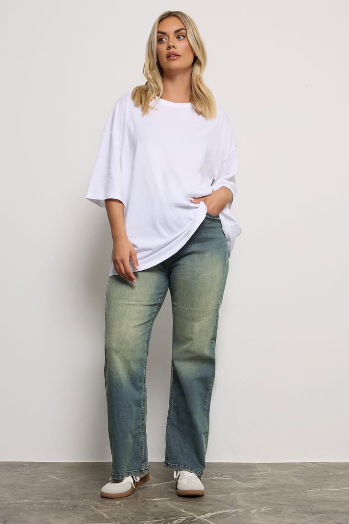 Yours Jeans Met Wijde Pijpen En Gewassen Effect In Blauw Size 42