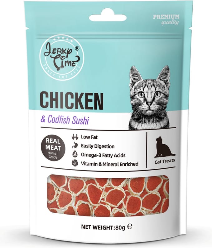 Jerky Time - Chicken & Codfish Sushi - Kattensnack - Voordeelbundel 5 stuks