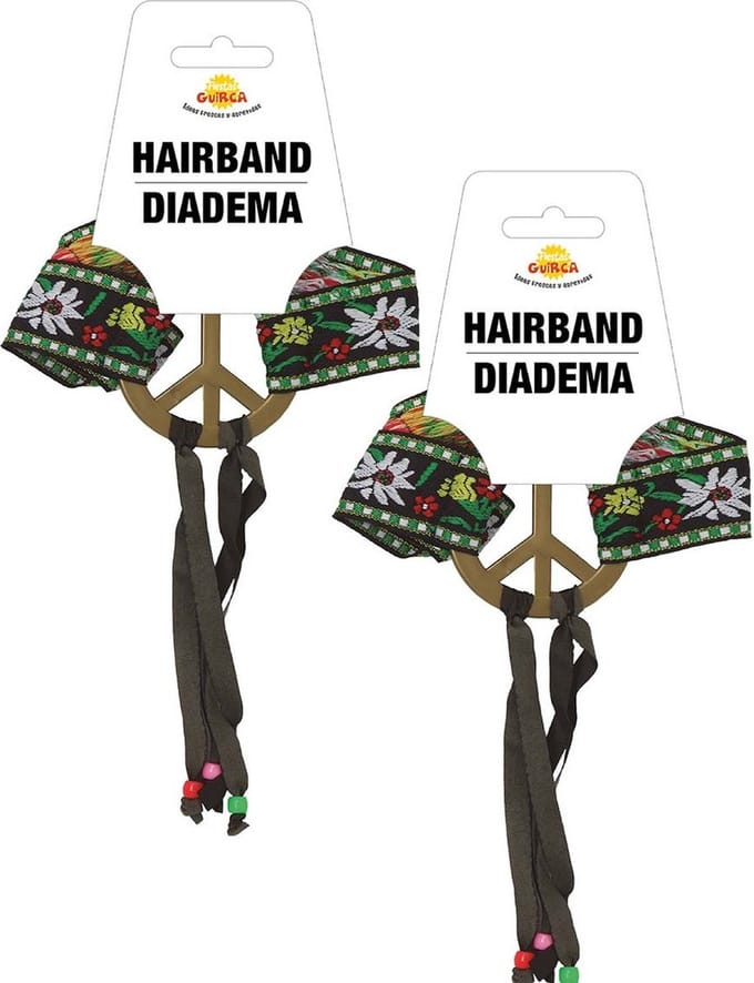 Atosa Verkleed haarband peace teken - 4x - groen - meisjes/dames - Hippie/flower Power