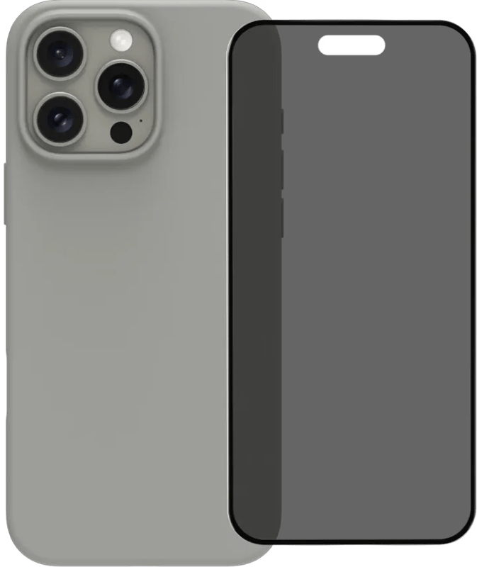 BlueBuilt Back Cover iPhone 16 Pro Max Grijs + Privacy Filter Screenprotector Glas