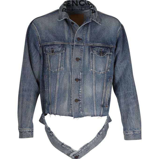 Balenciaga Raw Cut Hem Denim Jacket in Blauwe Katoen