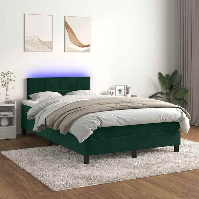 vidaXL - Boxspring - met - matras - en - LED - fluweel - donkergroen - 120x200 - cm