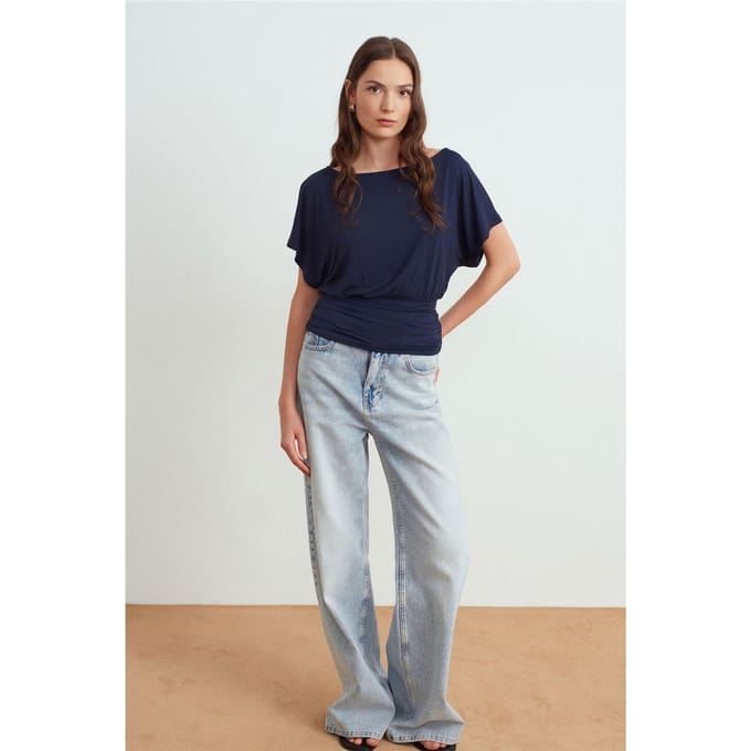 Dames Modal Blend Uitsnede Coltrui Blouse
