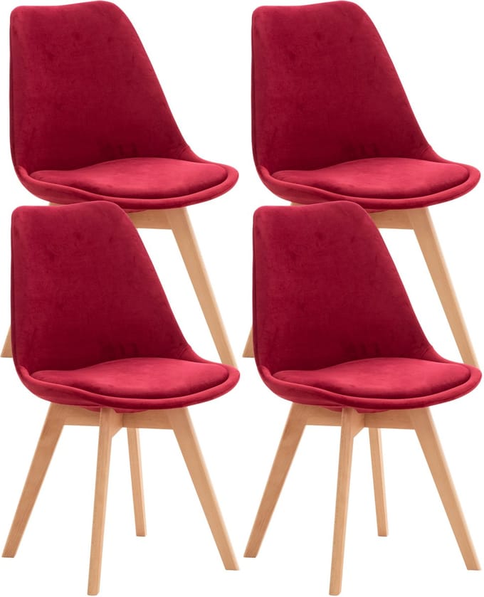 CLP Linares Set van 4 eetkamerstoelen rood Fluweel