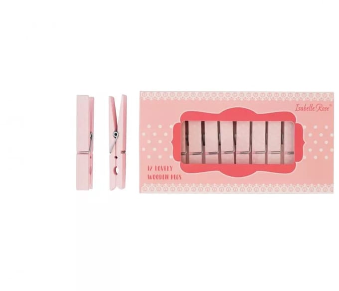 Isabella Rose - grote houten wasknijpers - 12 stuks - roze met witte stippen