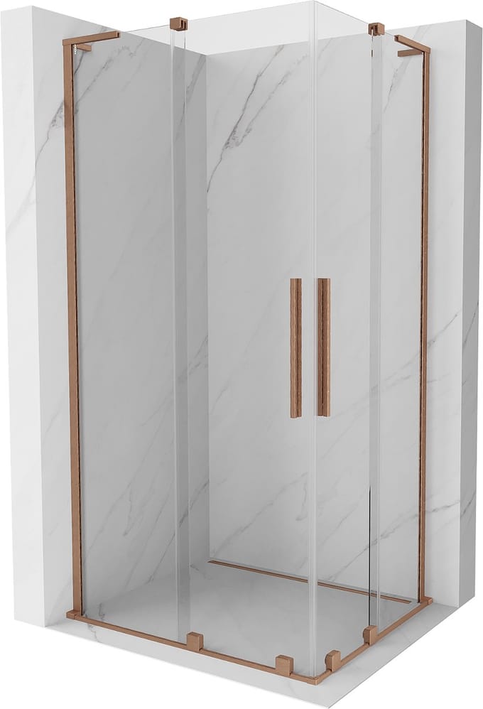 Mexen Velar L Duo schuifdouchecabine 90 x 80 , transparant, geborsteld koper - 871-090-080-02-03-65