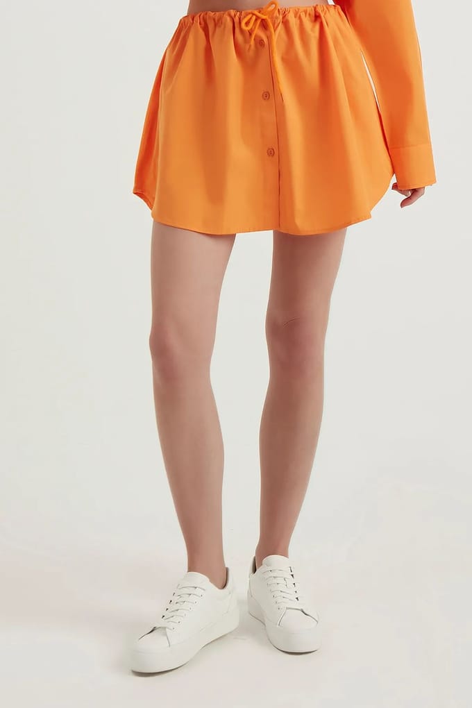 Hoge Taille Korte Rok met Touwtrek en Knopen