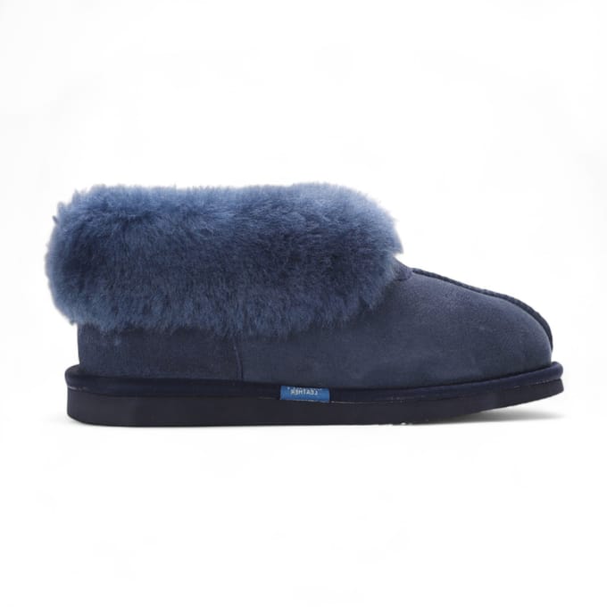 Dames schapenvacht suède enkellaarsjes marineblauw instapper winter - Glacier