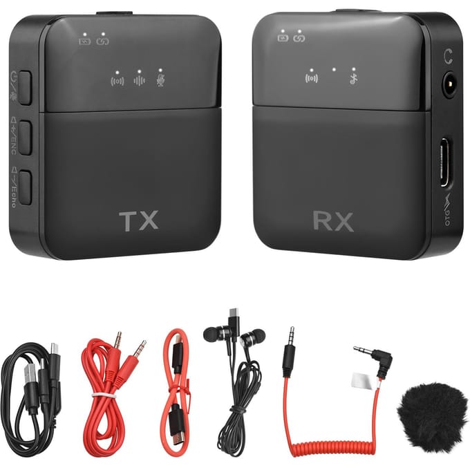 2.4G Mini Draadloos Microfoonsysteem met 1 Zender + 1 Ontvanger Omnidirectionele Condensator one-trigger-one zwart