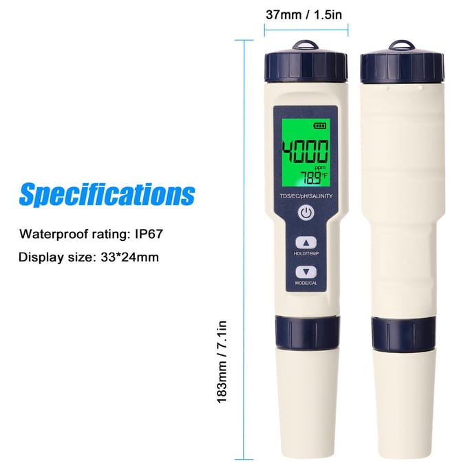 5-in-1 professionele multiparameter combo-testmeter PHECTDSSalinityThermometer Digitaal with backlight veelkleurig