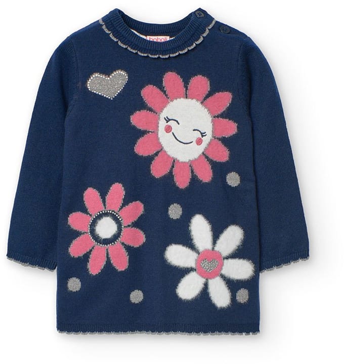 Boboli Knitwear Lang Mouw Jurk Blauw 24 Months Meisje