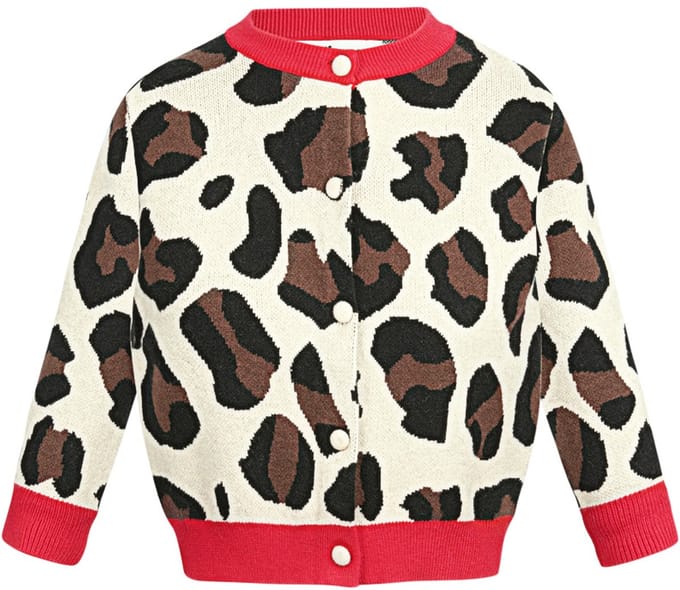 Stijlvolle Viscose Gebreide Cardigan met Luipaardprint - Zwart - 4 Jaar