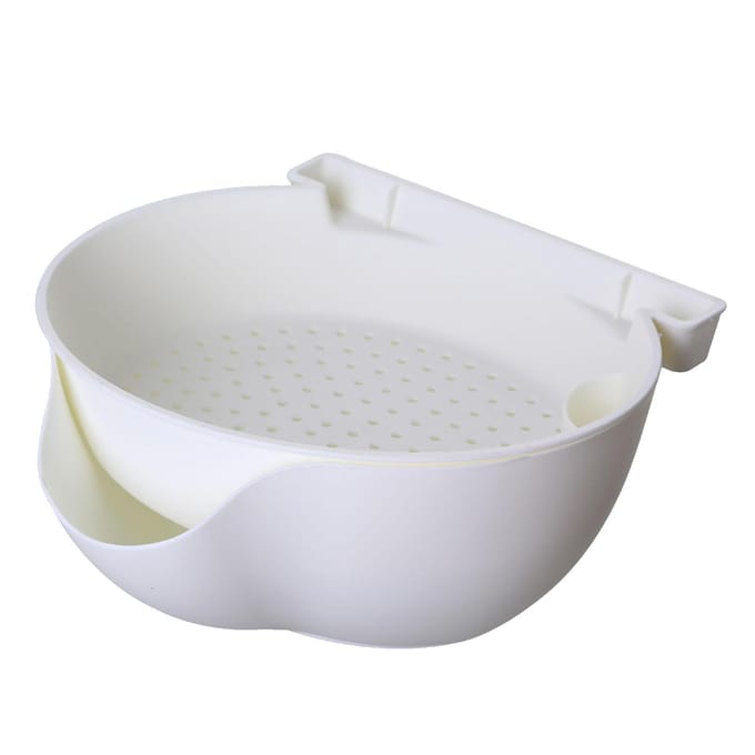 Zeefkom 2 Laags Fruit Vergiet Mand Plastic met Telefoonhouder voor Keuken Eten Wit wit