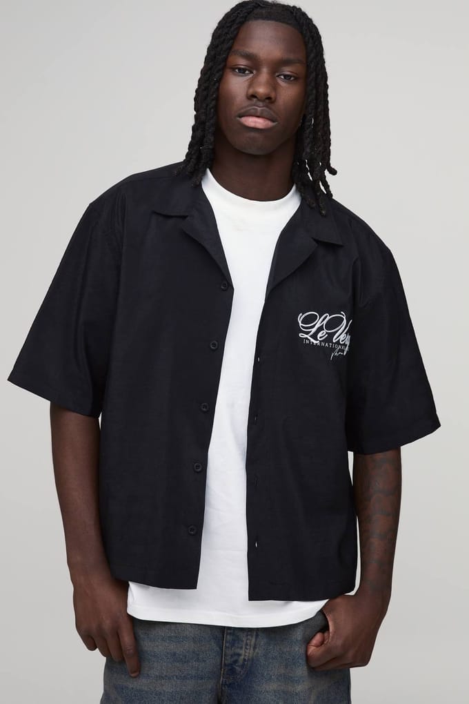 Oversized Boxy Shirt Met Citroen Rugprint En Halve Mouwen | Black | Size XL