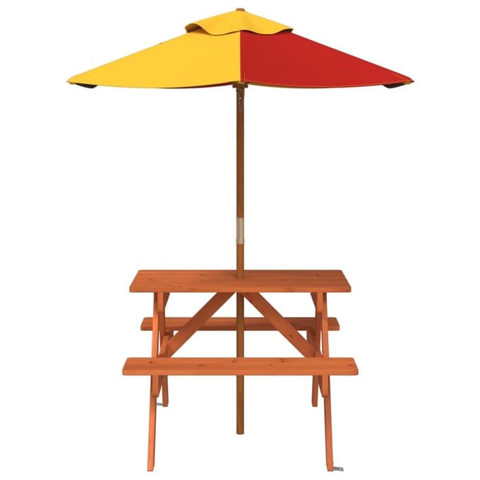 vidaXL - Picknicktafel - voor - 4 - kinderen - met - parasol - massief - vurenhout