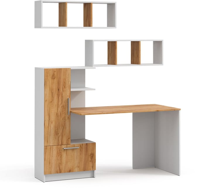 Vicco bureauset Tomy, Wit/Goudkleurig Eiken, 150 x 59 cm Set van 3 als 2 planken+desk