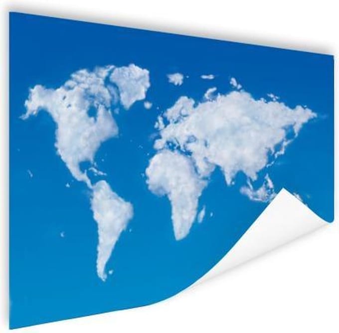 Poster - Wereldkaart - Lucht - Wolken - 40x30 cm