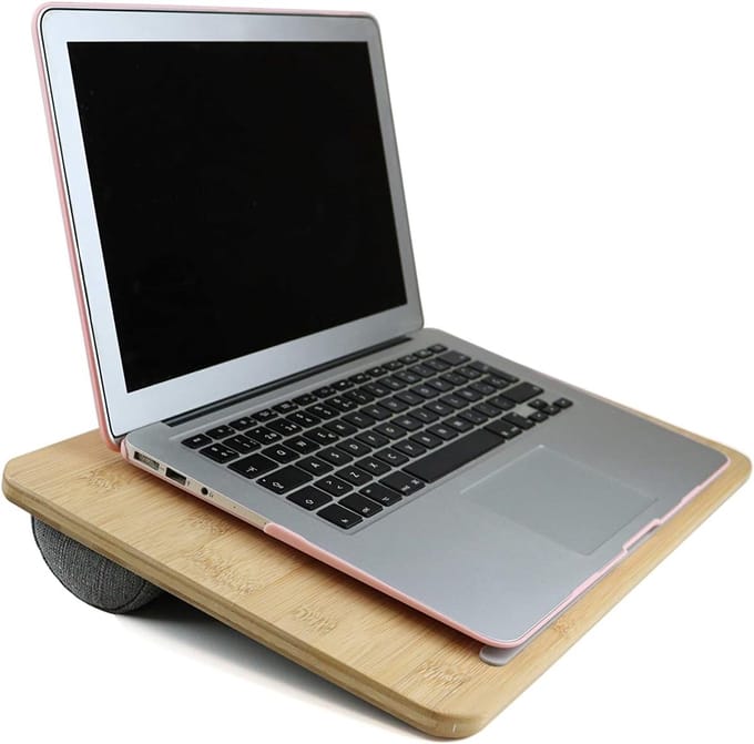 Famanu - Bamboe laptopkussen met textiele basis – 45x31 cm – bruin/grijs
