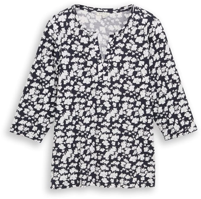 Tom Tailor - Plus Size - Shirt met lange mouwen met patroon - Maat 48 - blue ginkgo minimal