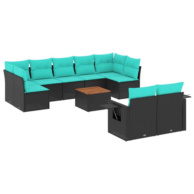 vidaXL - 10-delige - tuinbankset - met - kussens - van - zwart - polyrotan