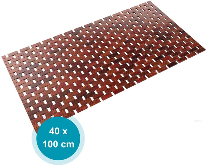 DRESTA Badmat Mira 40X100CM – Douchemat – Badmat antislip – Badmatten – Bamboe Badmat – Donkerbruin