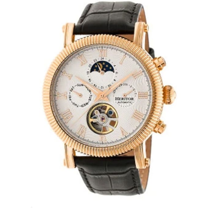 Heritor Automatic Winston Semi-Skelet Horloge met Leren Band - Roségoud/Wit