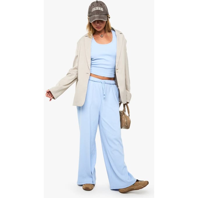 Dames BOOHOO BASICS RIB BROEK MET RECHTE BEEN | Baby Blue | Maat: 14